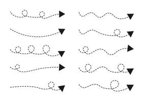 conjunto de flechas de línea discontinua, colección de flechas de línea punteada vector