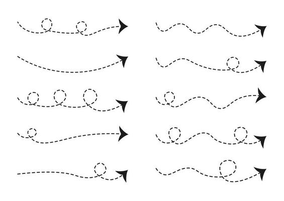 Set of Dashed Line Arrows, Dotted Line Arrow Collection
