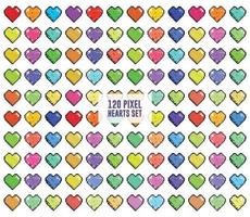 Big set, 120 pixel hearts collection, pixel art vector