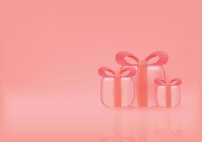 Holiday, present, celebration background with 3D isolated pink gift boxes vector