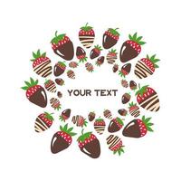 Sweets frame. Vector strawberries frame. Strawberry in chocolate vector frame. Tasty dessert. Menu. Decoration.