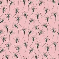 Hand drawn daylily flower seamless pattern. Vector lily pattern on pastel pink background. Black lily flower sketch print.