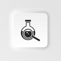 Flask, magnifier. Bioengineering neumorphic style vector icon. Biotechnology for health, researching. Molecular biology, biomedical and molecular engineering Neumorphism, neumorphic style icon