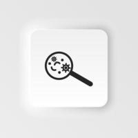 Virus, magnifier. Bioengineering neumorphic style vector icon. Biotechnology for health, researching. Molecular biology, biomedical and molecular engineering Neumorphism, neumorphic style icon