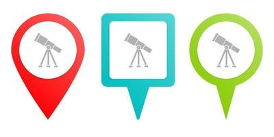 Observatory, telescope. Multicolor pin vector icon, diferent type map and navigation point. on white background