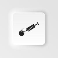 Syringe, apple. Bioengineering neumorphic style vector icon. Biotechnology for health, researching. Molecular biology, biomedical and molecular engineering Neumorphism, neumorphic style icon