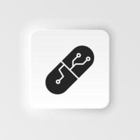 Drugs, smart. Bioengineering neumorphic style vector icon. Biotechnology for health, researching. Molecular biology, biomedical and molecular engineering Neumorphism, neumorphic style icon