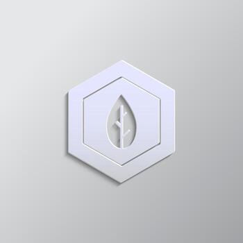 Leaf, icon, biology, science paper style. Grey color vector background- Paper style vector icon