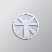Vitruvian, man, icon paper style. Grey color vector background- Paper style vector icon