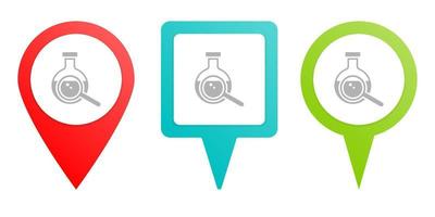 Flask. Multicolor pin vector icon, diferent type map and navigation point. on white background