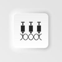 Genes, syringe. Bioengineering neumorphic style vector icon. Biotechnology for health, researching. Molecular biology, biomedical and molecular engineering Neumorphism, neumorphic style icon