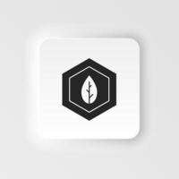 Leaf, biology, science. Bioengineering neumorphic style vector icon. Biotechnology for health, researching. Molecular biology, biomedical and molecular engineering Neumorphism, neumorphic style icon