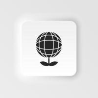 Ecology, globe, plant. Bioengineering neumorphic style vector icon. Biotechnology for health, researching. Molecular biology, biomedical and molecular engineering Neumorphism, neumorphic style icon