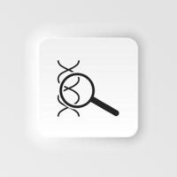 Dna, magnifier. Bioengineering neumorphic style vector icon. Biotechnology for health, researching. Molecular biology, biomedical and molecular engineering Neumorphism, neumorphic style icon