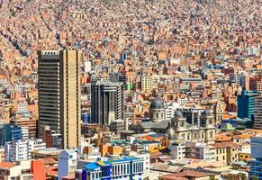 Nuestra Senora de La Paz colorful city town center with old cath photo