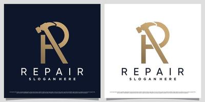 Repair logo design template with initial letter r and hammer icon vector