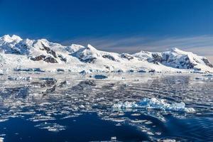 Mountain and the glacier reflected in the Antarctic waters of Neco bay, Antarctica photo