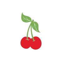 Fresh cherry berries with stem and leaves. vector