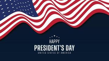 Fondo de diseño del feliz día del presidente con fondo azul oscuro de la bandera de EE. UU., estrellas y rayas vector