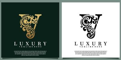 luxury logo design with initial letter V vector