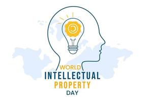 World Intellectual Property Day Illustration with Creativity and Light Bulb Idea for Web Banner or Landing Page in Flat Cartoon Hand Drawn Templates vector