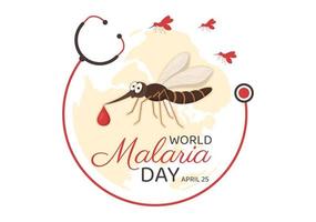 World Malaria Day on April 25 Illustration with Earth Protected from Mosquitoes in Flat Cartoon Hand Drawn for Web Banner or Landing Page Templates vector