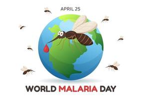 World Malaria Day on April 25 Illustration with Earth Protected from Mosquitoes in Flat Cartoon Hand Drawn for Web Banner or Landing Page Templates vector