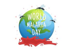 ilustración del día mundial de la malaria el 25 de abril con la tierra protegida de los mosquitos en dibujos animados planos dibujados a mano para banner web o plantillas de página de destino vector
