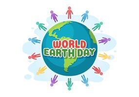 Happy Earth Day on April 22 Illustration with World Map Environment in Flat Cartoon Hand Drawn for Web Banner or Landing Page Templates vector