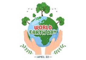 Happy Earth Day on April 22 Illustration with World Map Environment in Flat Cartoon Hand Drawn for Web Banner or Landing Page Templates vector