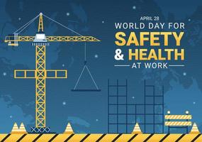 World Day Of Safety and Health at Work on April 28 Illustration with Mechanic Tool in Flat Cartoon Hand Drawn for Web Banner or Landing Page Template vector