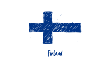 ilustração de esboço de cor de lápis de bandeira de país nacional finlandesa com fundo transparente png