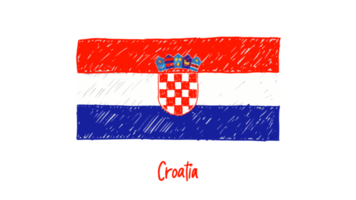 ilustração de esboço de cor de lápis de bandeira de país nacional de croácia com fundo transparente png