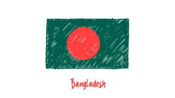 ilustração de esboço de cor de lápis de bandeira nacional de bangladesh com fundo transparente png