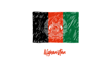 illustration de croquis de couleur au crayon du drapeau national de l'afghanistan avec fond transparent png