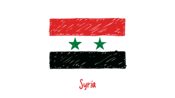ilustração de esboço de cor de lápis de bandeira de país nacional de síria com fundo transparente png