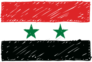 ilustração de esboço de cor de lápis de bandeira de país nacional de síria com fundo transparente png