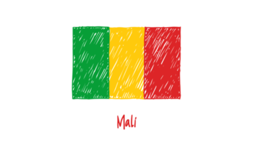 Mali National Country Flag Pencil Color Sketch Illustration with Transparent Background png