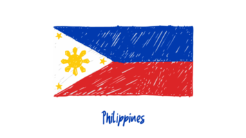 Philippines National Country Flag Pencil Color Sketch Illustration with Transparent Background png