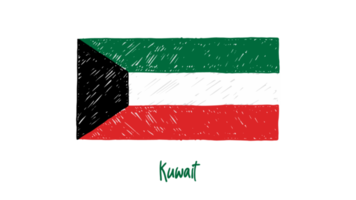 ilustración de boceto de color de lápiz de bandera de país nacional de kuwait con fondo transparente png