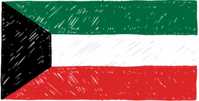 ilustração de esboço de cor de lápis de bandeira de país nacional de kuwait com fundo transparente png