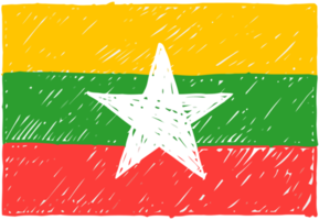 myanmar nationale landesflagge bleistiftfarbe skizzenillustration mit transparentem hintergrund png