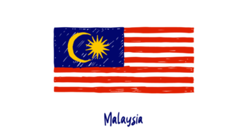 Ilustración de boceto de color de lápiz de bandera de país nacional de malasia con fondo transparente png