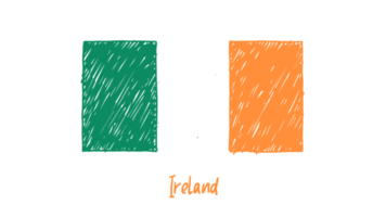 illustration de croquis de couleur crayon drapeau national irlande avec fond transparent png