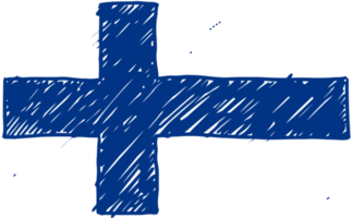 Ilustración de boceto de color de lápiz de bandera de país nacional de finlandia con fondo transparente png