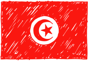 ilustración de boceto de color de lápiz de bandera nacional de país de túnez con fondo transparente png