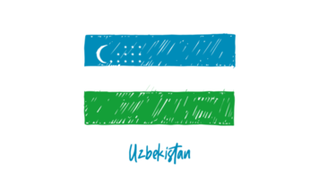 Ilustración de boceto de color de lápiz de bandera nacional de país de uzbekistán con fondo transparente png