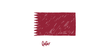 ilustração de esboço de cor de lápis de bandeira de país nacional de qatar com fundo transparente png