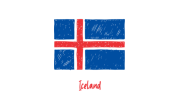 ilustración de boceto de color de lápiz de bandera nacional de país de islandia con fondo transparente png