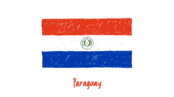 ilustração de esboço de cor de lápis de bandeira de país nacional de paraguai com fundo transparente png